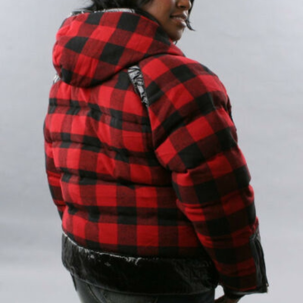 NEW Plaid ROCAWEAR Y2K  Buffalo Plaid  Wool patent leather Fur coat 2X PLUS
